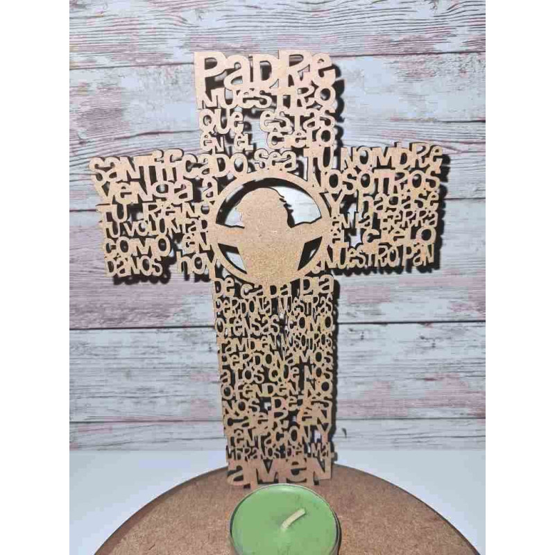 Cruz Padre Nuestro Base Redonda MDF